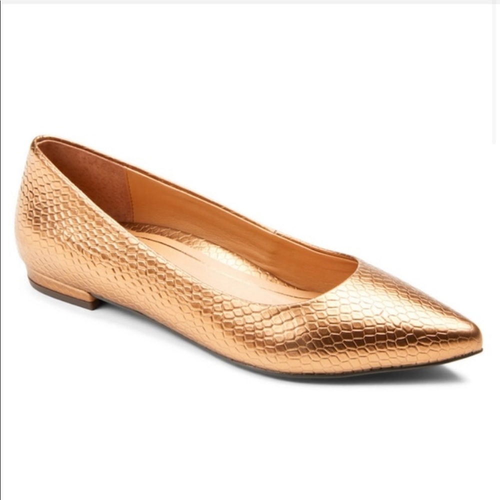 Vionic Lena Metallic Pointed Toe Flats Copper Sz 11